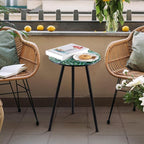 Metal Outdoor Side Tables Set of Two Small Outside Round End Table for Patio Modern Accent Garden Corner Table for Small Spaces, Balcony, Porch, Weather-Resistant, Plant Stand Indoor, Green Leaves