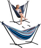 SUNCREAT 2-in-1 Convertible Portable Double Hammock with Stand Included, Outdoor Hammock and Stand, Patented, Sea Blue