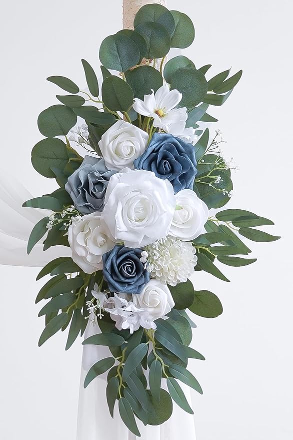 Artificial Flowers Wedding Arch Swag Kit, Dusty Blue and White, 26 Ft Drape