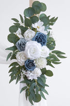 Artificial Flowers Wedding Arch Swag Kit, Dusty Blue and White, 26 Ft Drape