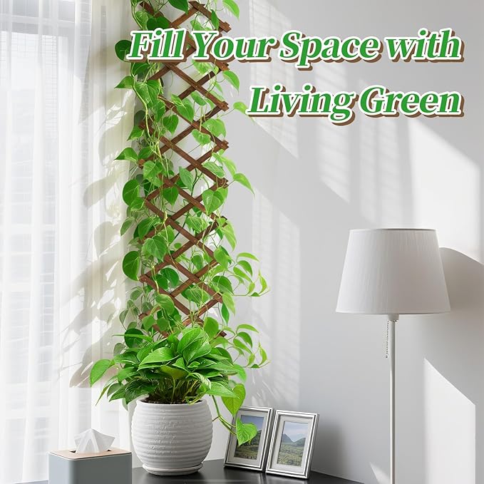 Pack of 2 Extra Thick Wooden Wall Trellis- Expandable Wall Planter Lattice Panels for Climbing Plants, Hanging Vertical Plant Support Fence Frame Outdoor Indoor for Balcony Patio Garden Room
