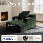 45'' Chaise Lounge Chair Indoor, Corduroy Upholstered Boneless Sofa Bed, Deep Seat Sleeper Couch Reading Chairs, Small Comfy Cloud Sofas Couches for Living Room, Bedroom, Movie Room (Green)