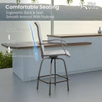 PHI VILLA Outdoor Swivel Patio Bar Stools Set of 4, 30 Inch Bar Height Tall Patio Chairs with Back & Armrest, Durable Textilene Fabric in Grey for Deck Lawn Garden