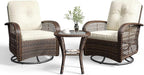 Aoxun 3 Pieces Patio Furniture Set, Patio Swivel Rocker Chairs Set of 2, Wicker Outdoor Bistro Set with Rocking Chair, Thickened Cushions and Table for Porch (Beige)