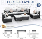 NICESOUL 8 Person Outdoor Patio Furniture Set, Extra Large Wicker Sectional Sofa with Ottoman, All-Weather Wide and Deep Seating Conversations for Outside Garden, 29.3'' High Back Comfy Couches,Grey