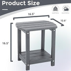 Adirondack Square Outdoor Side Table,2-Tier Storage Patio Side Table, HDPE End Tables for Backyard Pool Porch Garden Lawn