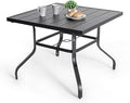 NUU GARDEN 37" Outdoor Patio Table, 4 Person Steel Slat Square Dining Table with 1.57" Umbrella Hole, Slatted Top and Powder Coated Iron Frame for Patio, Garden and Balcony, Black