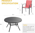 VICLLAX Patio Table and Chair Set of 6, All Weather Metal Round Outdoor Dining Furniture Set-47 Round Outdoor Table and Chairs, Black Tabletop
