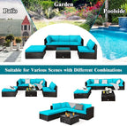 Tangkula 6 Piece Patio Furniture Set, Outdoor Deck Lawn Backyard Durable Steel Frame PE Rattan Wicker Sectional Sofa Set, Conversation Set with Coffee Table (Turquoise)