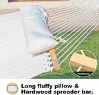 2 Person 12FT Hammocks for Outside, Double Quilted Fabric Outdoor Hammock with Spreader Bar, Large Removable Pillow, Storage Pockets, Carabiners, Max 475 lbs Capacity (Dune Beige)