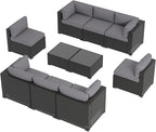 Aoxun 10 Piece Patio Furniture Set Wicker Rattan Patio Sectional Sofa Set Outdoor Seating Furniture with Thickened Cushion, Grey