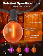 Indoor String Lights, 25 ft Halloween G40 LED Globe Lights, Orange and Purple