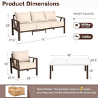 Outdoor Patio Furniture Set, 4 Pieces Metal Patio Furniture Set with Coffee Table, Modern Outdoor Patio Conversation Seating Set with 6” Thick Cushions, Upgrade Beige