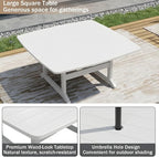 Outdoor Dining Set, HDPE 9-Piece Patio Table and Chairs Set, All-Weather Outdoor Dining Table Set for 8 with Umbrella Hole, Durable Patio Furniture Set with Chairs,White