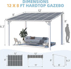 AECOJOY 12' x 8' Outdoor Gazebo Pergola for Patio, Large White Hardtop Lean to 8x12 Gazebo Shelter Pergolas and Gazebos Clearance with Patio Roof, Wall-Mounted Heavy Duty Awnings for Backyard