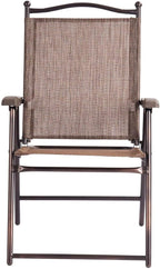 Giantex Set of 2 Patio Folding Chairs, Outdoor Patio Dining Chairs w/Armrest, Sling Back, Metal Frame, Outside Use for Lawn Camping Garden Pool Beach Yard Lounge, No Assembly, Brown