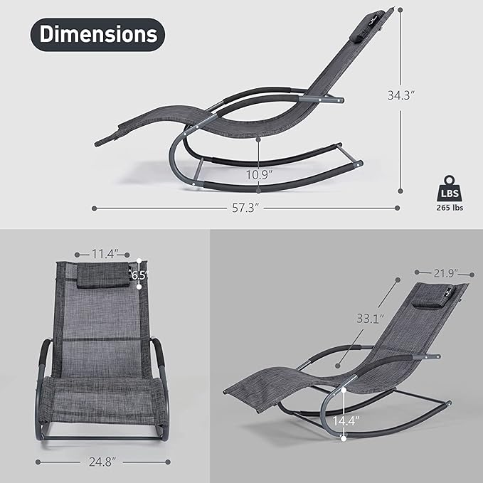 Outdoor Lounge Chairs with Removable Pillow, Pool Chaise Lounge Chairs Set of 2, Dark Grey