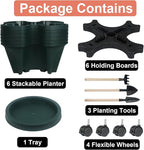 GameXcel Vertical Planter 7 Tier Stackable Planters Garden Planters Strawberry Herb Flower and Vegetable Planter Indoor Outdoor Gardening Pots with Removable Wheels and Tools 2-Pack