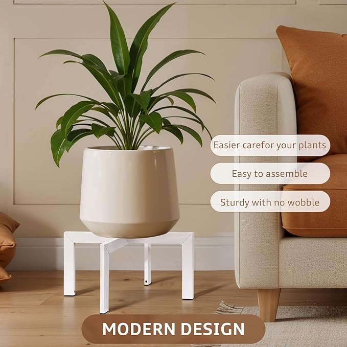 IZIDDO Plant Stand Indoor Outdoor, Metal Mid-Century Pot Stand, Modern Plant Holder Rattan Flower Plant Stool, Low Short Plant Stands for Indoor Fit 5-12 Inch Pot, (Pot & Plant Not Included), White, 4