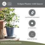 The HC Companies 20 Inch Eclipse Round Planter Pots with Drainage Holes & Attached Saucer, Lightweight UV-Resistant Plastic Indoor & Outdoor Planters, 2-Pack Flower Pots, Garden Home Decor, Warm Gray