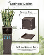 Greesum Set of 2 Tall Plastic Planters with Saucer, 24 Inch Large Pots with Drainage Trays, Weather-Resistant Plastic Plant Containers for Patio, Porch, Garden,Brown