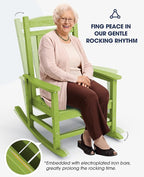 KINGYES HDPE Rocking Chairs Outdoor, Patio Rocking Chairs with 330lbs Support, Smooth Porch Rocker for Deck Lawn Yard, Pistachio Green