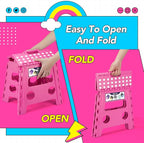 Delxo Folding Step Stool, 13 inch Non-Slip Foldable Stools for Kids & Adults Up to 300 LBS, Step Stool with Handle, Lightweight for Kitchen, Bathroom, Bedroom, Garden, Rose Pink, 1PC