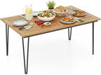 Tangkula 63" Large Patio Dining Table for 6, Acacia Wood 6-Person Dining Table with 2" Umbrella Hole & Metal Legs & Adjustable Foot Pads, Rectangular Outside Table for Garden, Poolside & Backyard