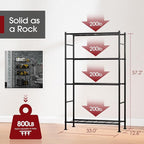 Storage Shelves - 4 Tier Shelf Organizer, Heavy Duty Garage Shelving Unit with Leveling Feet, Stable Metal Shelves Organizer for Pantry, Kitchen and Closet, 33.0" W x 12.6" D x 57.2" H, Black