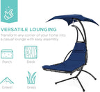 Best Choice Products Outdoor Hanging Curved Steel Chaise Lounge Chair Swing w/Built-in Pillow and Removable Canopy - Navy Blue