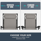 Best Choice Products 30” Wide Folding Zero Gravity Outdoor Recliner Patio Lounge Chair w/Adjustable Canopy Shade, Headrest, Side Accessory Tray - Ice Gray