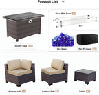 Kullavik 15 Pieces Outdoor Patio Furniture Set with 43" 55000BTU Gas Propane Fire Pit Table PE Wicker Rattan Sectional Sofa Patio Conversation Sets,Sand