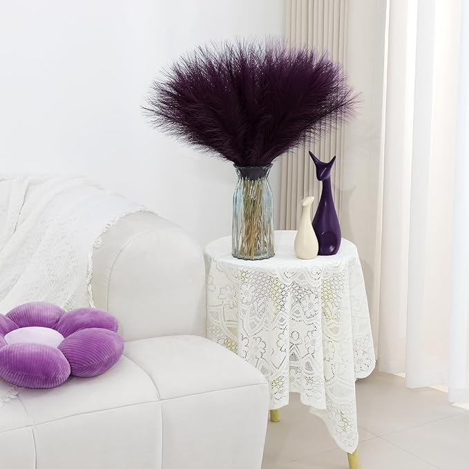 Faux Pampas Grass Stems in Purple, 30 Pcs Silk and Paper Decor