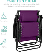 Best Choice Products 30” Wide Folding Zero Gravity Outdoor Recliner Patio Lounge Chair w/Adjustable Canopy Shade, Headrest, Side Accessory Tray - Amethyst Purple