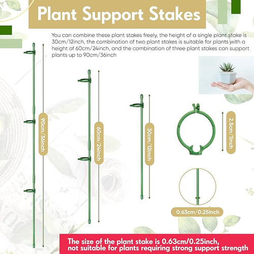 12 Pcs Adjustable Garden Plant Support Stakes Single Stem – Green