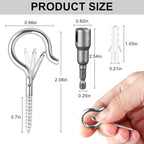 96 PCS Q-Hanger Hooks, Screw Hooks for Outdoor String Lights, Safety Buckle Design Cup Eye Hook for Hanging Christmas Lights, Plants, Mounted on Wall Ceiling, Include 1 Wing Nut Driver, Silver