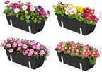 OYEAL 4 Pack Railing Planter Box Outdoor Hanging Balcony Planters 17 Inch Window Boxes Planter with Adjustable Brackets Plastic Flower Pots for Garden Deck Porch Railing Balcony Fence, Black & White