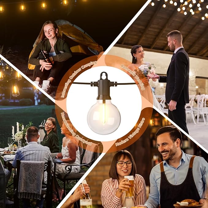 String Lights, 100FT Solar Outdoor Edison Bulbs in Warm White