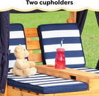 KidKraft Wooden Outdoor Double Chaise Lounge with Cup Holders, Kid's Patio Furniture, Honey with Navy and White Striped Fabric, Gift for Ages 3-8