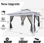 COBIZI 12x12 Pop Up Gazebo On Clearance - Upgrade Easy Up Metal Outdoor Canopy Waterproof - Portable Gazebo with Mosquito Nettings, 4 Ropes 8 Stakes and Carry Bag for Patio Garden(Light Gray)