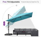 PURPLE LEAF 10'×10' Patio Umbrella with Base and Cover Outdoor Umbrella Large Cantilever Windproof Offset Heavy Duty Sun Umbrella for Garden Deck Pool Patio Turquoise Blue