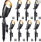 Gardenreet Spot Light Brass - Outdoor Landscape Spotlights 12V, LED Low Voltage Landscaping Uplights, All Weather Hard-Wired Black for Backyard Lawn with No Bulbs (8 Pack)