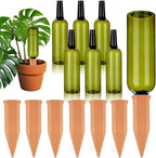 TINSKY 6 Sets Plant Watering Devices Terracotta Self Watering Spikes and 26 Oz Plastic Green Bottles Slow Release Vacation Plant Waterer Automatic Planter Insert for Indoor Outdoor Plants