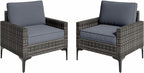 Jing's Villa 2-Piece Outdoor Sectional Single Chair Set, All-Weather Wicker Patio Furniture with L/R Armrest & Cushions, Comfortable Garden Conversation Set for Backyard, Poolside, Deck,Gery