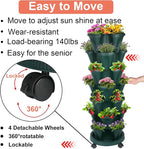 DUNCHATY Stackable Planter, Vertical Garden Planter with Wheels and Tools, Self Watering Strawberry Planter Indoor/Outdoor 7 Tier Herb Planter Pots for Growing Vegetables and Succulents,Pine Green