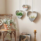 3 Pcs 3 Size Heart Metal Hanging Planter Indoor Outdoor, 13.4" 10.6" 7" Large Metal Plant Hangers Vintage Flower Pot with Hook Chain Drain Hole Gift for Gardener Women Mom Home Decor(Silver)