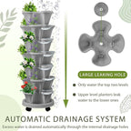 Umigy 2 Set of 7 Tier Vertical Planter Stackable Tower Planters Strawberry Herb Flower and Vegetable Pots Indoor Outdoor Gardening Pots with Removable Wheels and Tools(Light Gray)