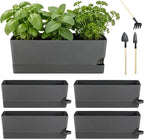 4 Pack Self Watering Pots for Indoor Plants 17 Inches Window Boxes Planters Rectangular Flower Pots Rectangle Herb Pots Large Plant Pots with Drainage Holes and Saucers Windowsill Planter, Grey