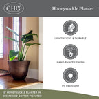Classic Home and Garden Honeysuckle Resin Planters - Lightweight Indoor & Outdoor Plant Pots - UV-Resistant Plastic Flower Pots - Pot Planters for Flowers & Herbs (13" Fossil)