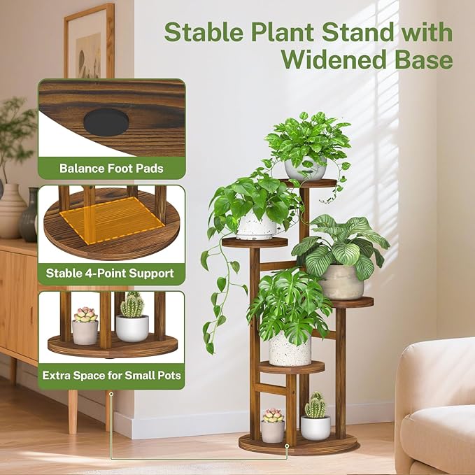 iDavosic.ly 4 Tier Plant Stand Indoor, Tiered Corner Wood Multiple Flower Holder Shelf, Tall Orchid Display Rack for Patio Porch Living Room Balcony Outdoor, Brown
